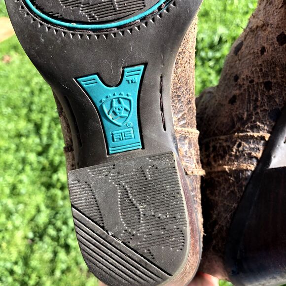 ARIAT Boot Womens Sz 6 Turquoise Corral Cow Print Western Cowgirl Leather Snip - Picture 15 of 16